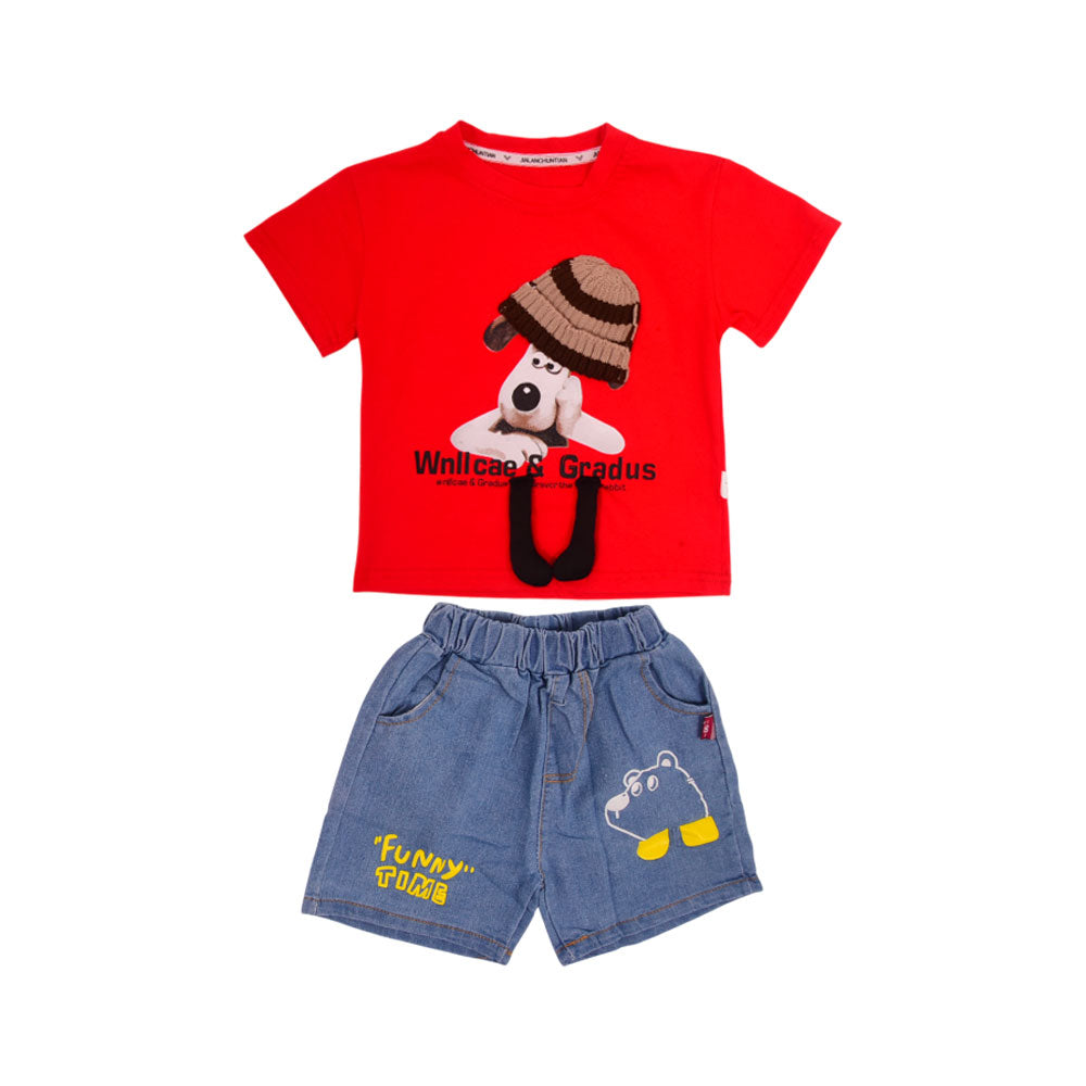 BOYS S/S 2PC TEE+DENIM SUIT LABUBU NZS-25 12-18M A-7 A.G