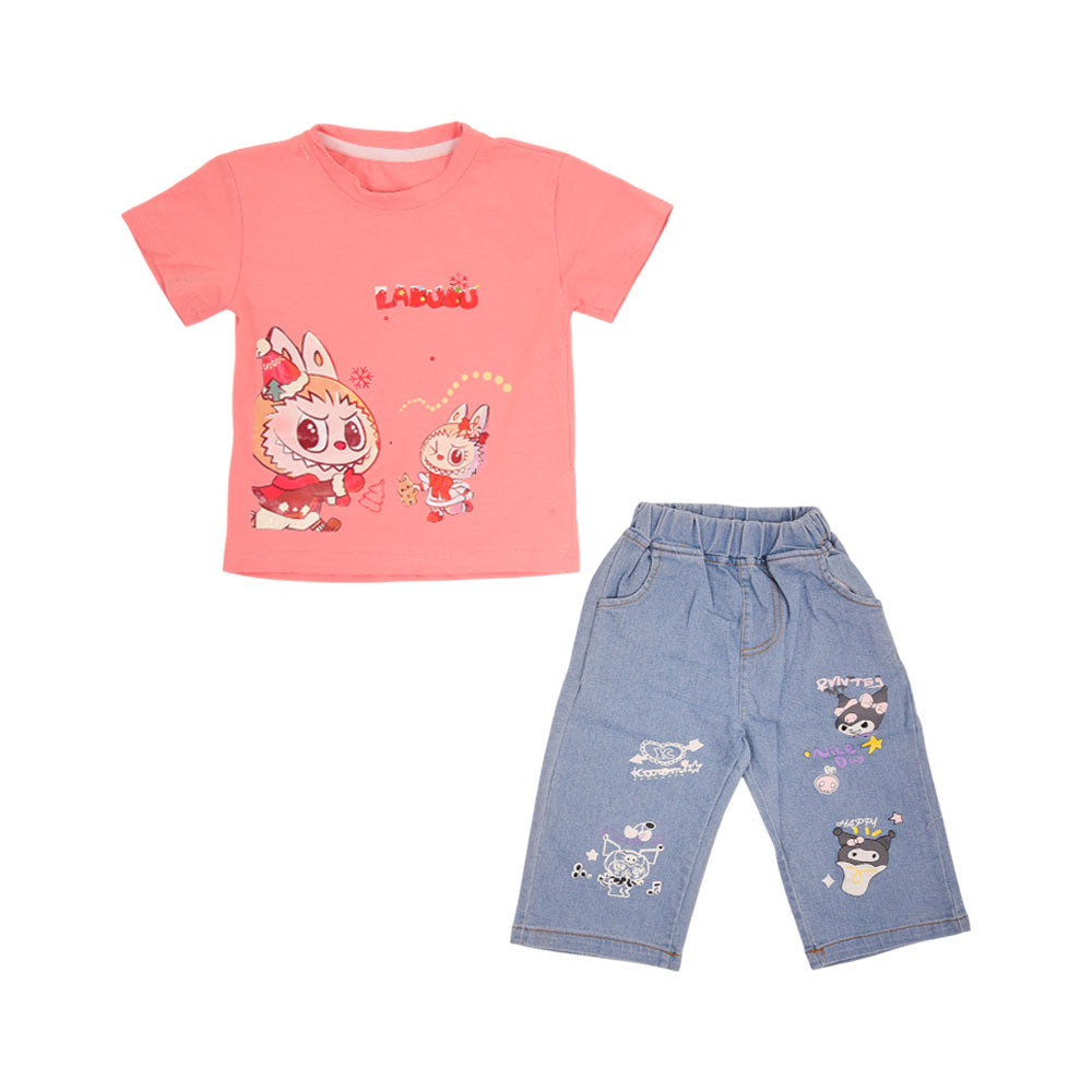 GIRLS S/S 2PC TEE+DENIM SUIT LABUBU NZS-25 9-12M C-2 A.G