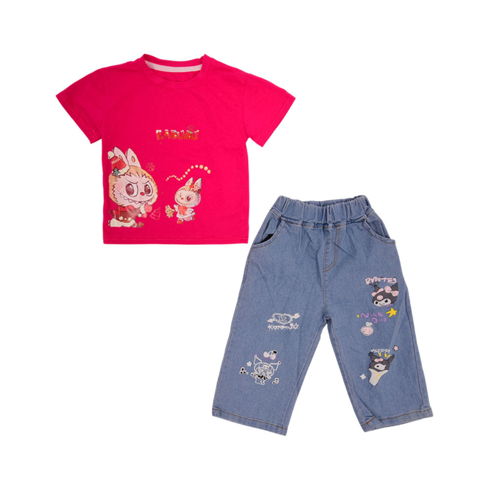 GIRLS S/S 2PC TEE+DENIM SUIT LABUBU NZS-25 12-18M C-2 A.G