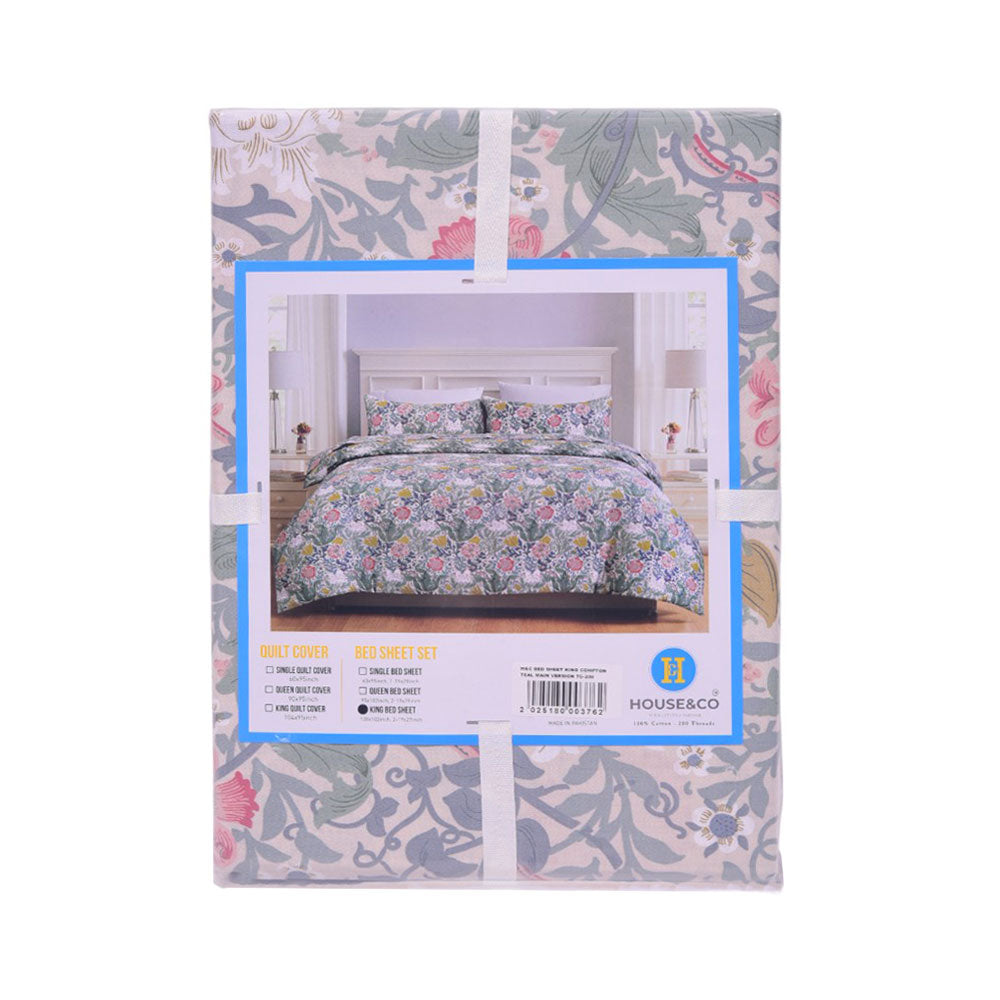 H&C BED SHEET KING COMPTON TEAL MAIN VERSION TC-200