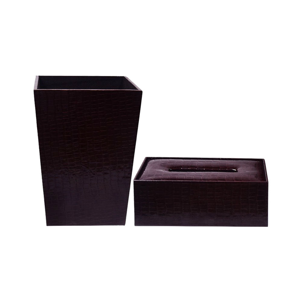 DUSTBIN & TISSUE BOX SET LEATHER LS-03