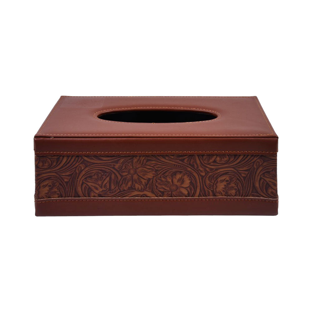 TISSUE BOX LEATHER FLORAL