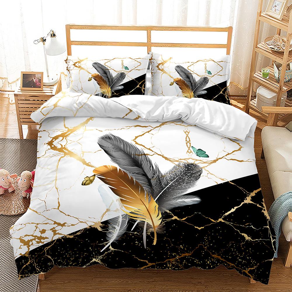 FEATHER 3 PCS DOUBLE BED SHEET SET