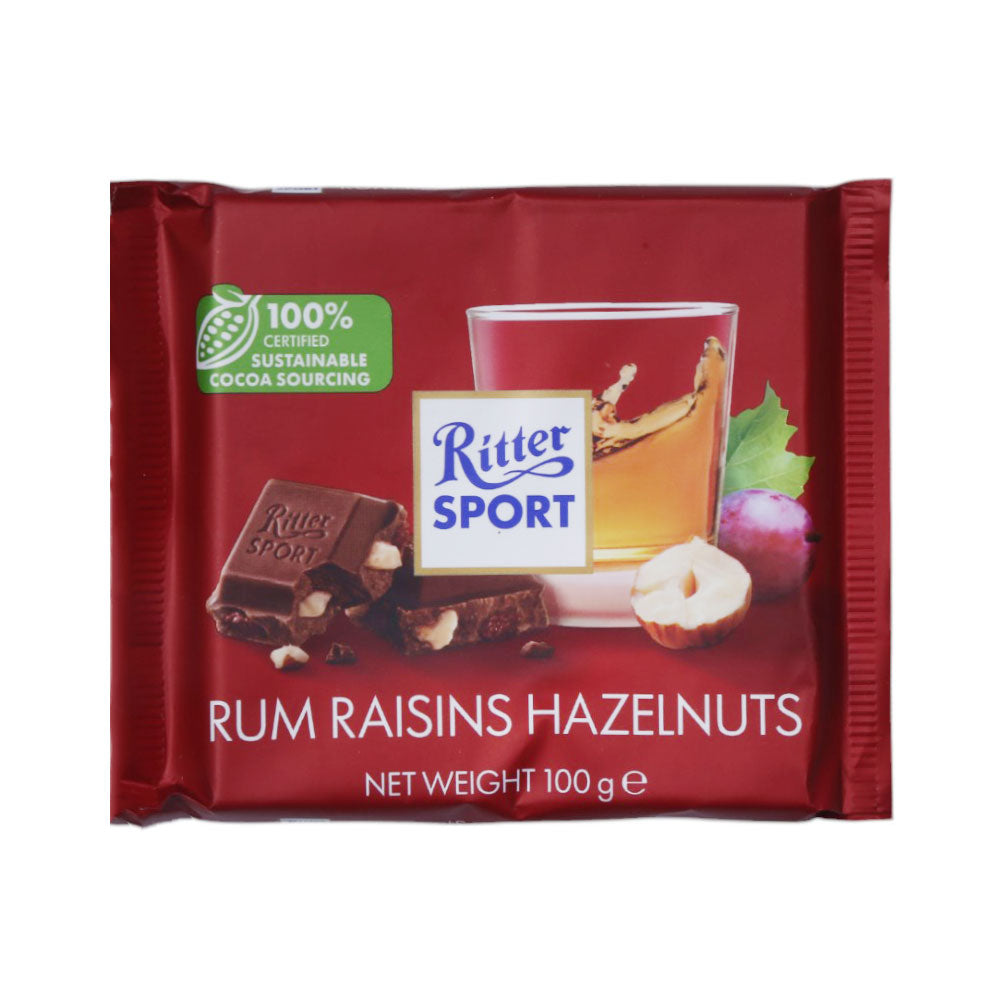 RITTER SPORT CHOCOLATE RUM RAISINS HAZELNUTS 100 GM