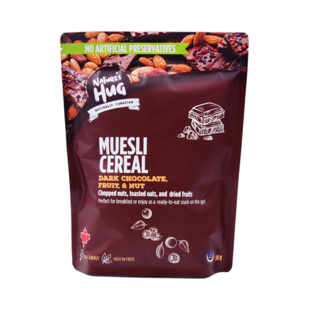 N HUG MUESLI DARK CHOCOLATE FRUIT AND NUT CEREAL 330 GM