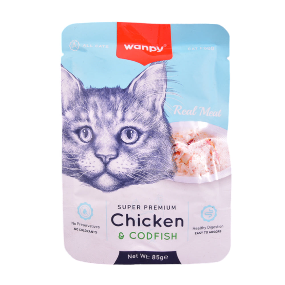 WANPY ADULT CAT REAL MEAT CHICKEN & CODFISH POUCH 85 GM