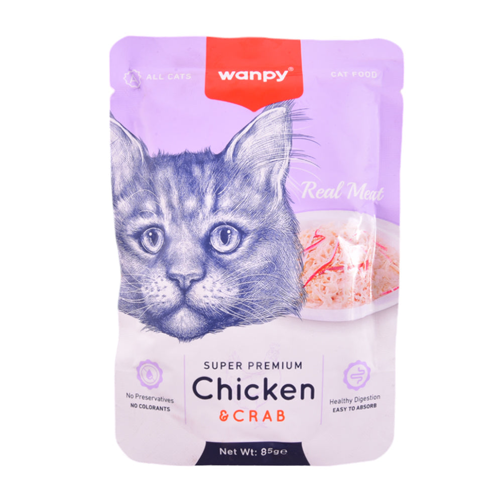 WANPY ADULT CAT REAL MEAT CHICKEN & CRAB POUCH 85 GM