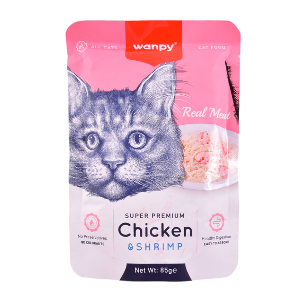 WANPY ADULT CAT REAL MEAT CHICKEN & SHRIMP POUCH 85 GM