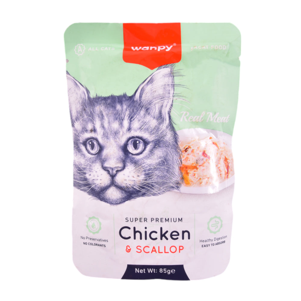 WANPY ADULT CAT REAL MEAT CHICKEN & SCALLOP POUCH 85 GM