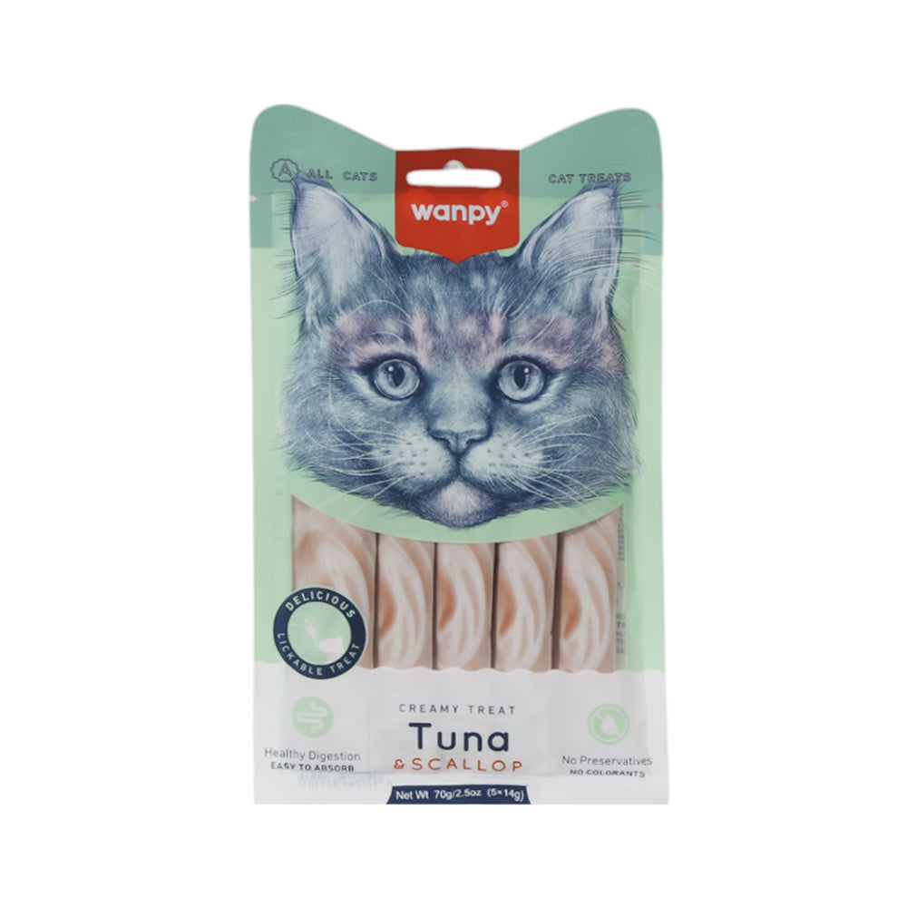 WANPY ADULT CAT CREAMY LICKABLE TREAT TUNA & SCALLOP POUCH 7