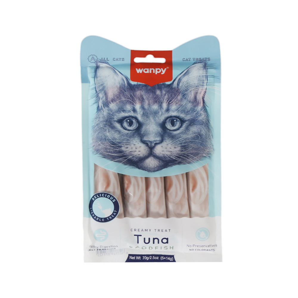 WANPY ADULT CAT CREAMY LICKABLE TREAT TUNA & CODFISH POUCH 7