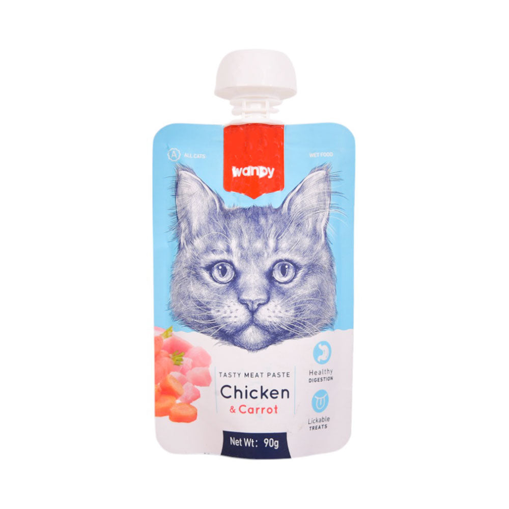 WANPY ADULT CAT TASTY MEAT PASTE CHICKEN & CARROT POUCH 90 G