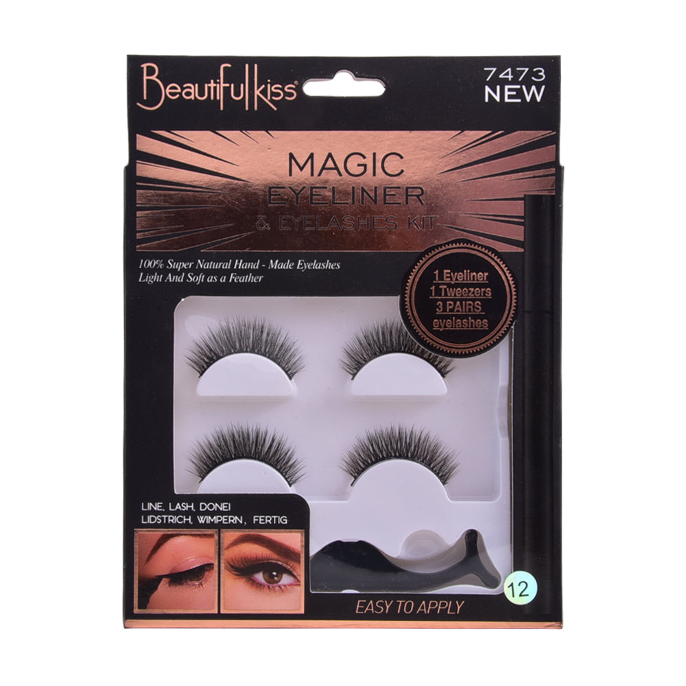 BEAUTIFUL KISS MAGIC EYELINER & EYE LASHES & TWEEZER KIT IR