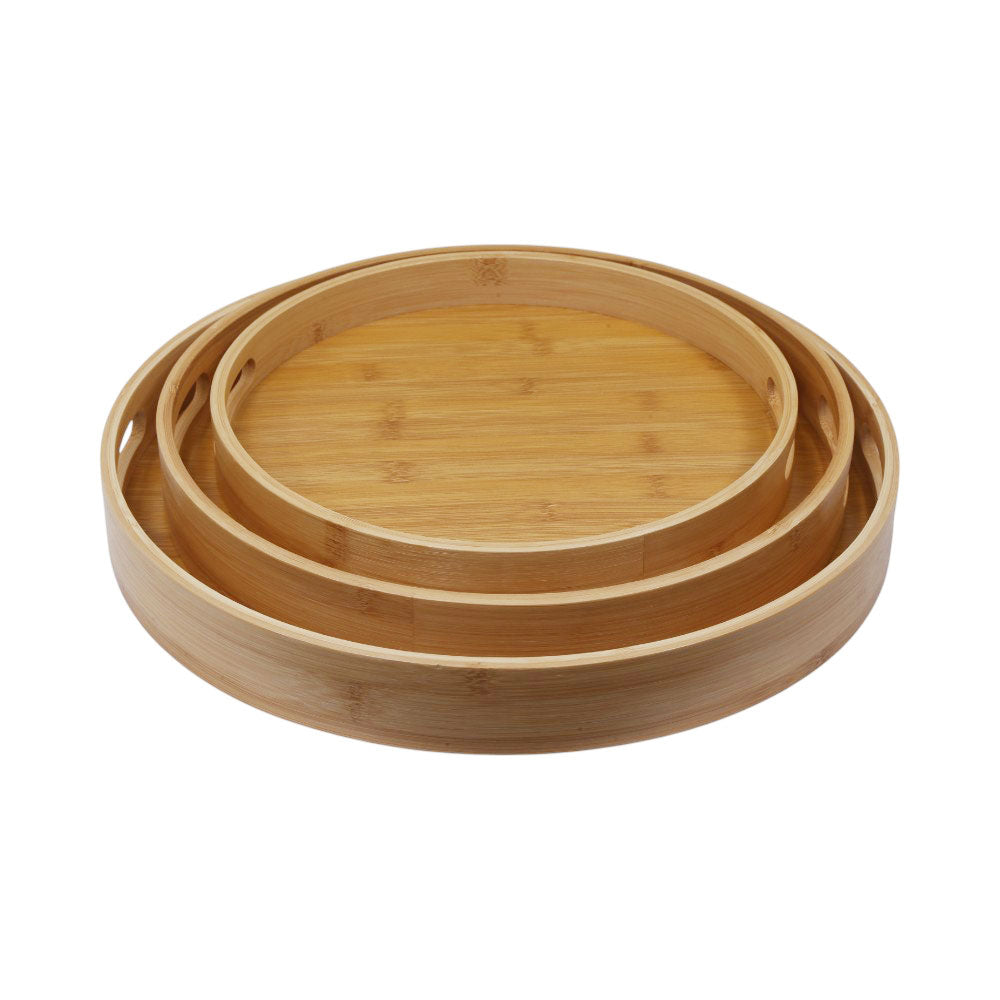 TRAY SET 3PC ROUND WOODEN IR 35990-3