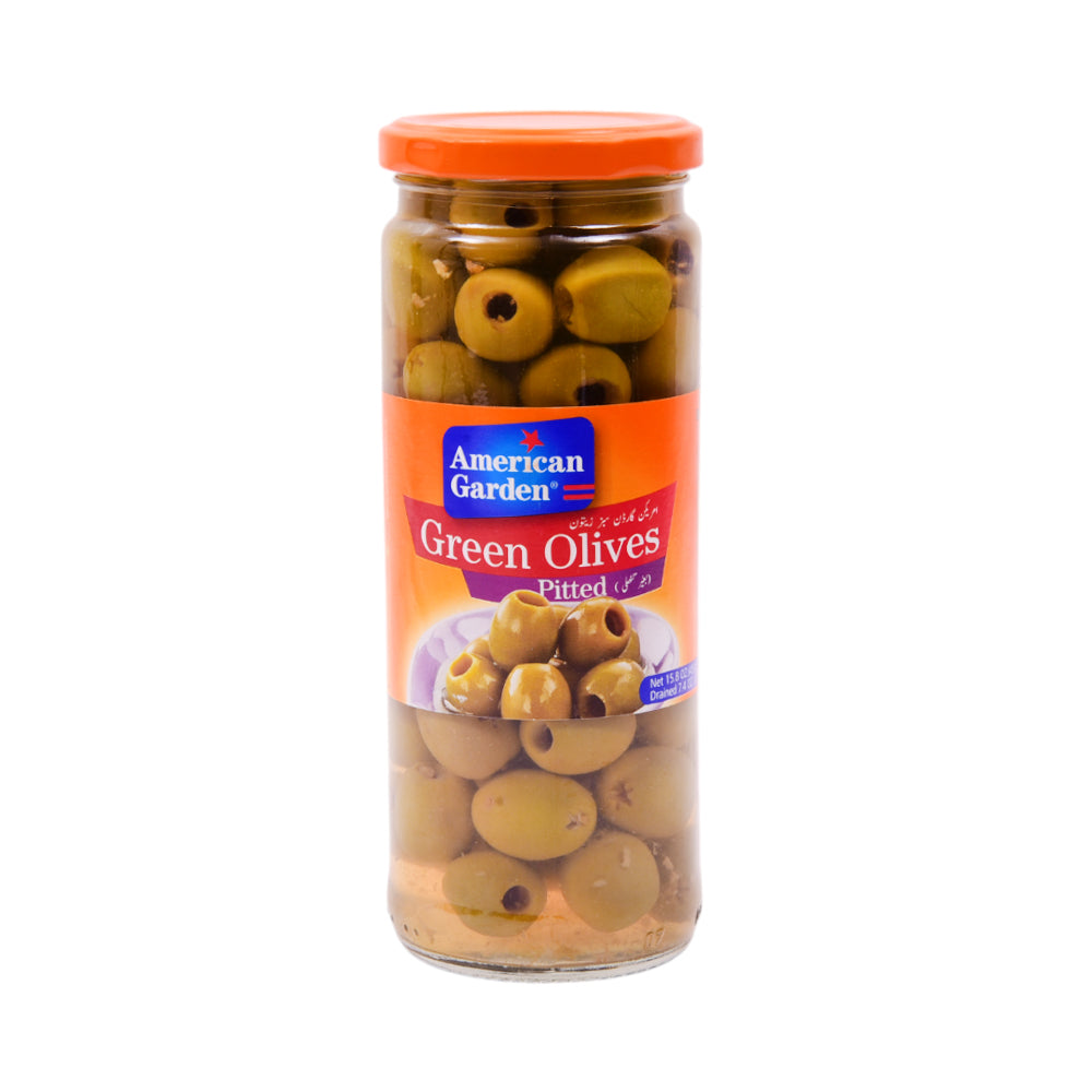 AMERICAN GARDEN GREEN OLIVES PITTED 450 GM BASIC