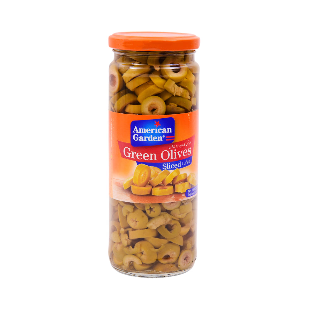 AMERICAN GARDEN GREEN OLIVES SLICED 450 GM BASIC