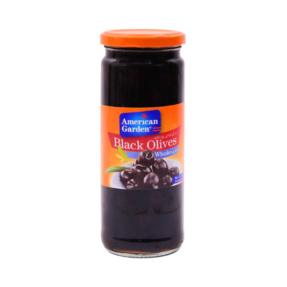 AMERICAN GARDEN BLACK OLIVES WHOLE 450 GM BASIC