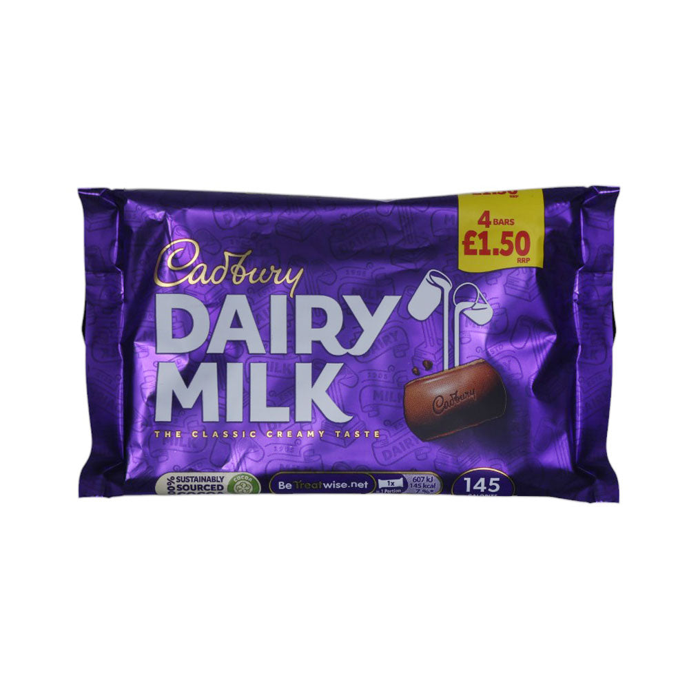 CADBURY DAIRY MILK CHOCOLATE BARS CLASSIC CREAMY 4X27.2 108.