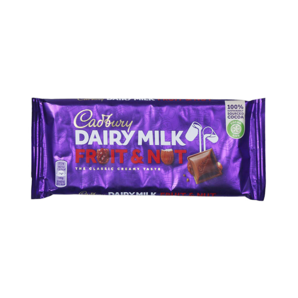 CADBURY DAIRY MILK CHOCOLATE BAR FRUIT AND NUT 110 GM