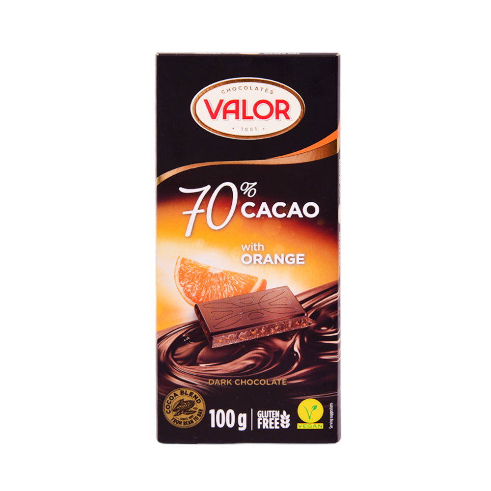 VALOR DARK CHOCOLATE 70% CACAO WITH ORANGE 100 GM