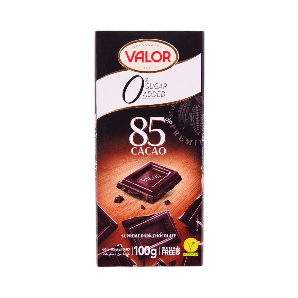 VALOR DARK CHOCOLATE 85 CACAO STEVIA SUPREME 100 GM BASIC
