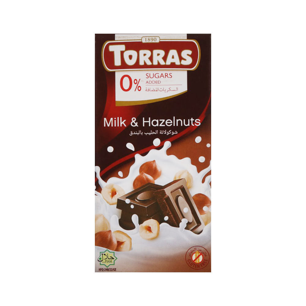 TORRAS MILK CHOCOLATE AVELLANAS WITH HANZELNUTS 75G