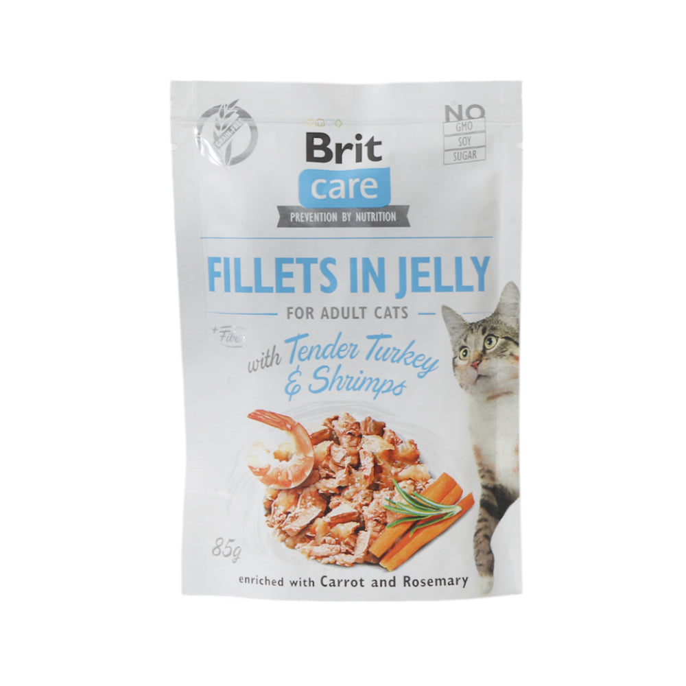 BRIT CARE CAT FOOD FILLETS JELLY TENDER TURKEY & SHRIMPS 85