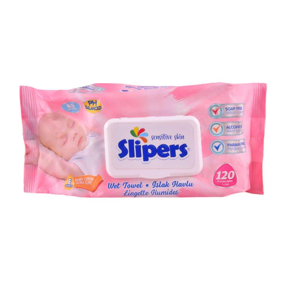 SLIPERS WIPS WET TOWEL SENSITIVE SKIN 120 PC