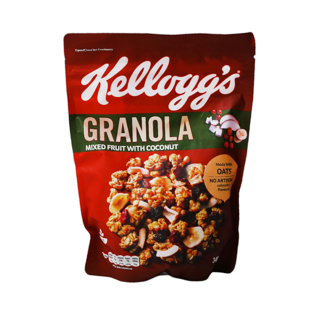 KELLOGGS GRANOLA CEREAL MIXED FRUIT COCONUT POUCH 340 GM