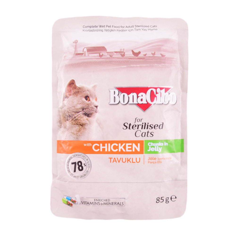 BONACIBO POUCH WET ADULT CAT FOOD CIJ STERILISED CHICKEN 85