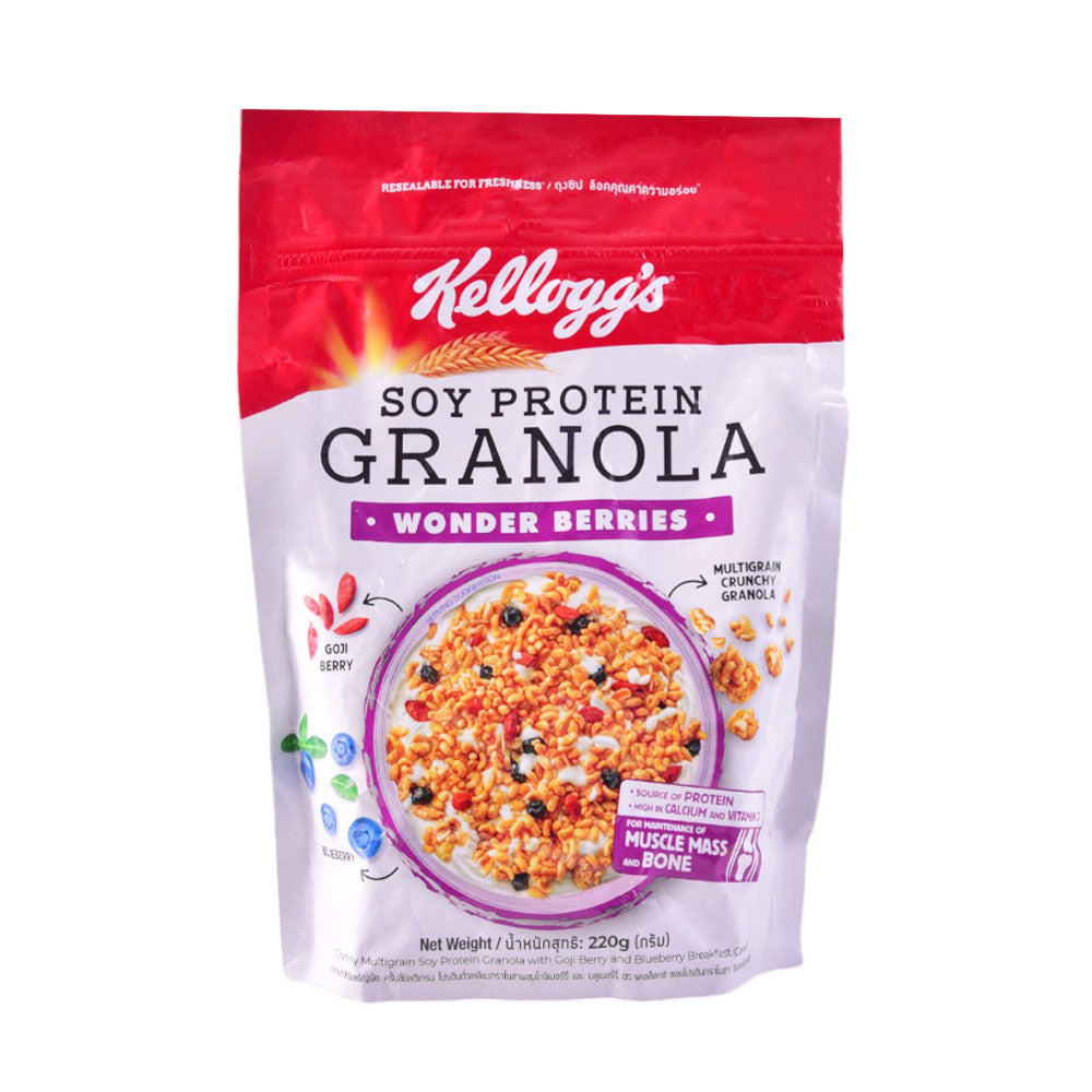 KELLOGGS CEREAL SOY PROTEIN GRANOLA WONDER BERRIES 220G