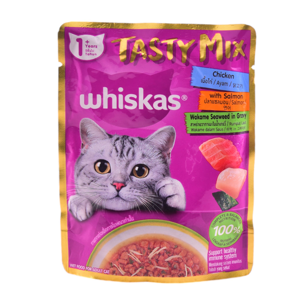 WHISKAS CAT FOOD TASTY MIX CHICKEN SALMON & WAKAME SEAWEED 7