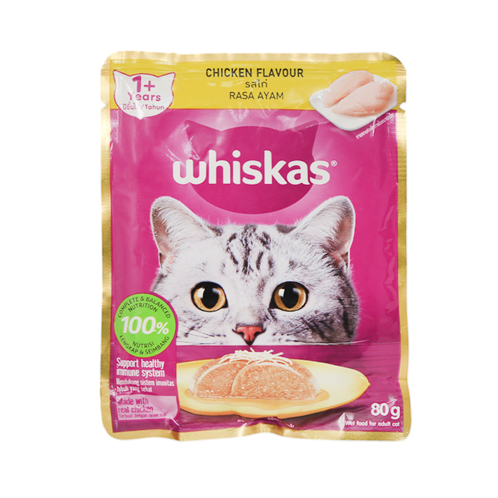 WHISKAS CAT FOOD CHICKEN FLAVOUR 1+YEAR 80G