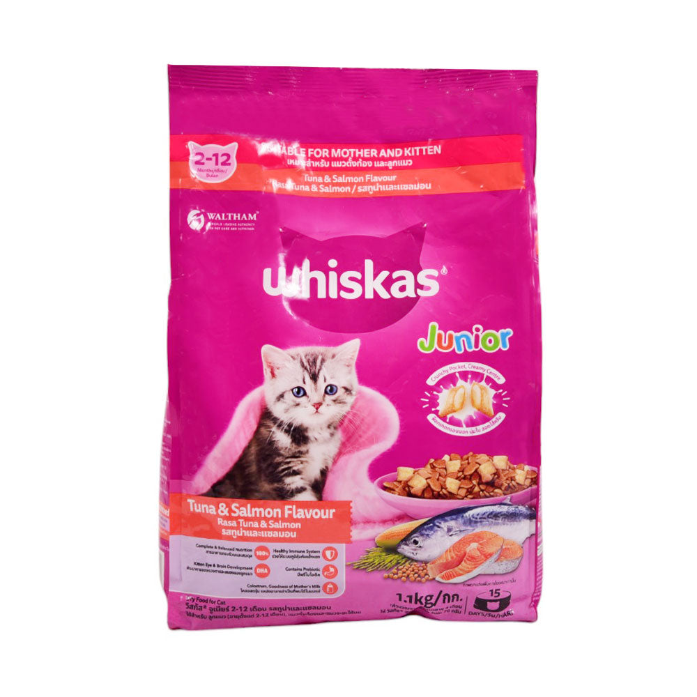 WHISKAS CAT FOOD TUNA & SALMON JUNIOR 2-12 1.1 KG