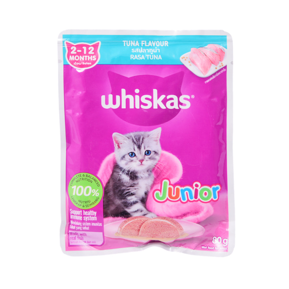WHISKAS CAT FOOD JUNIOR 2-12 MONTH TUNA POUCH 80 GM
