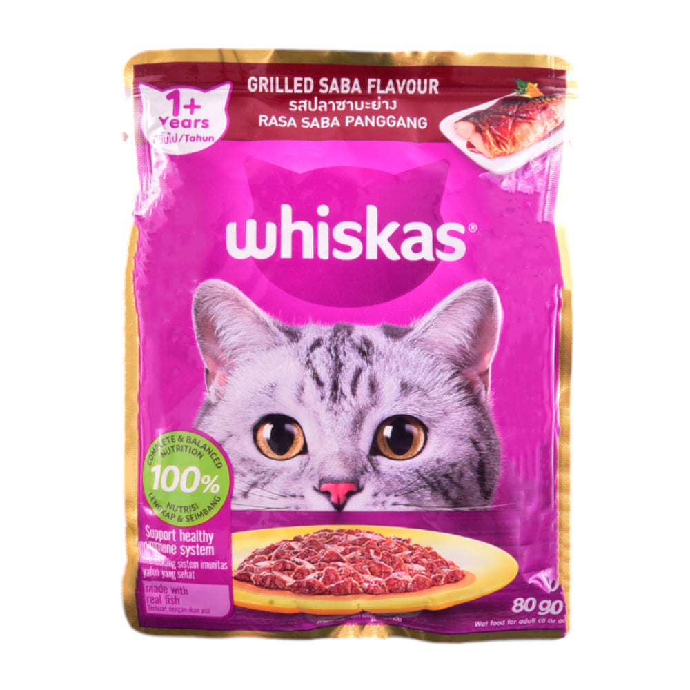 WHISKAS CAT FOOD GRILLED SABA FLAVOUR 1+YEAR TUNA POUCH 80 G