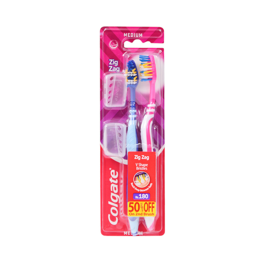 COLGATE TOOTH BRUSH ZIGZAG TWIN PACK MEDIUM
