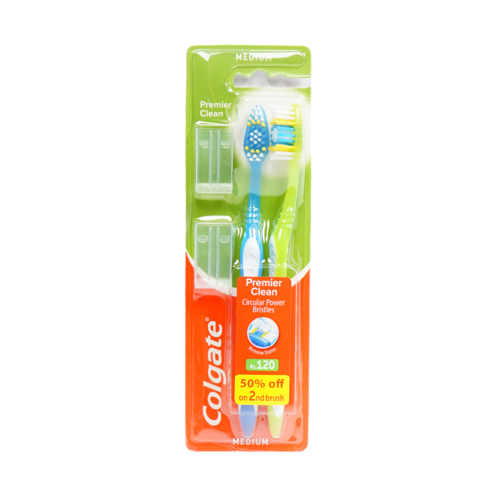 COLGATE TOOTH BRUSH PREMIER CLEAN TWIN PACK MEDIUM