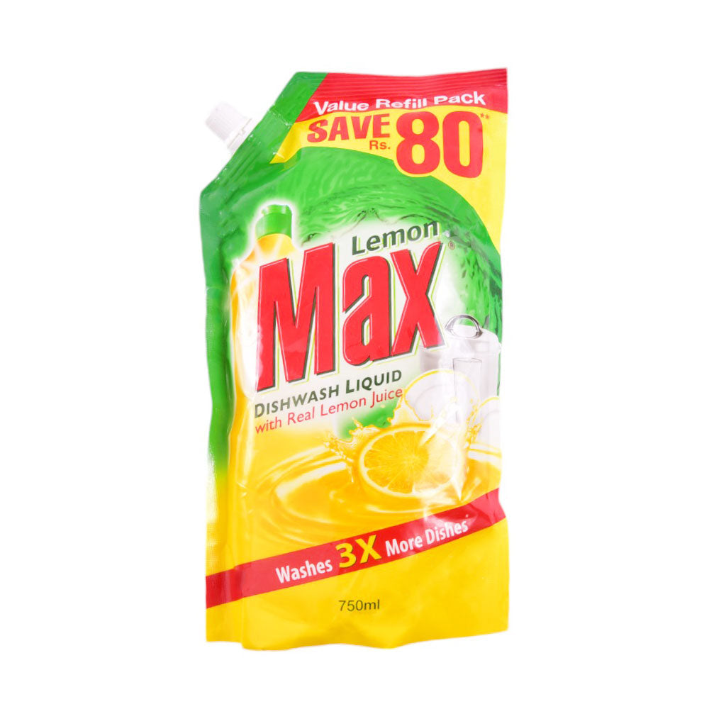LEMON MAX DISHWASH LIQUID LEMON POUCH 750 ML
