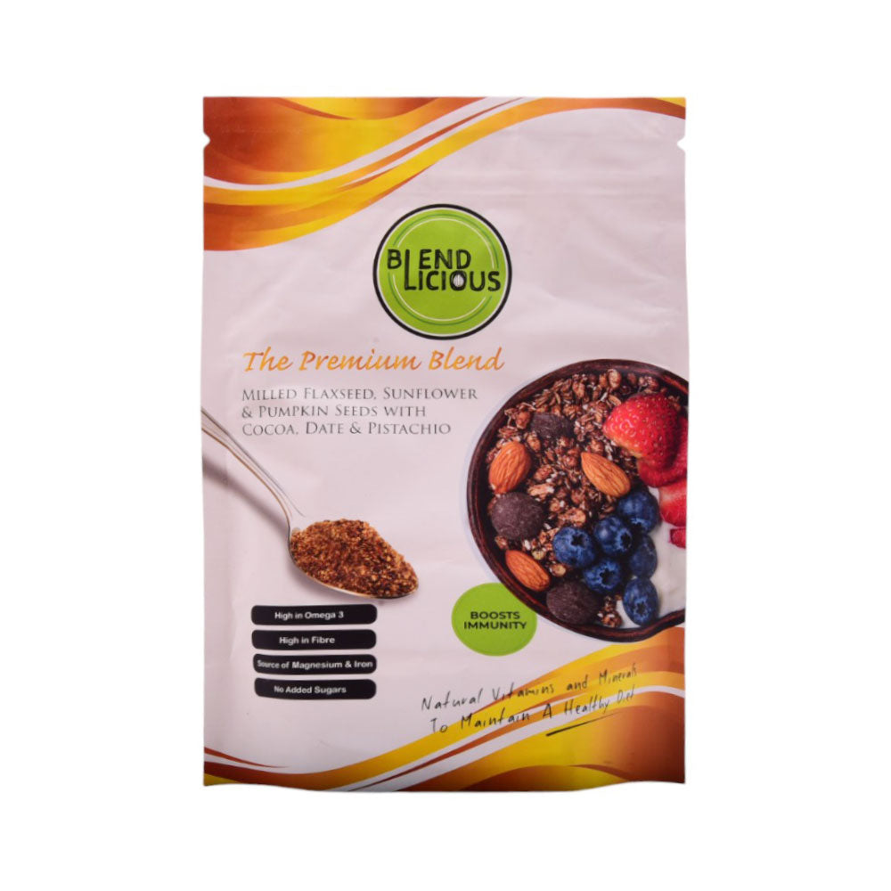 BLENDLICIOUS MILLED FLAXSEED COCOA DATE & PISTACHIO 250 GM