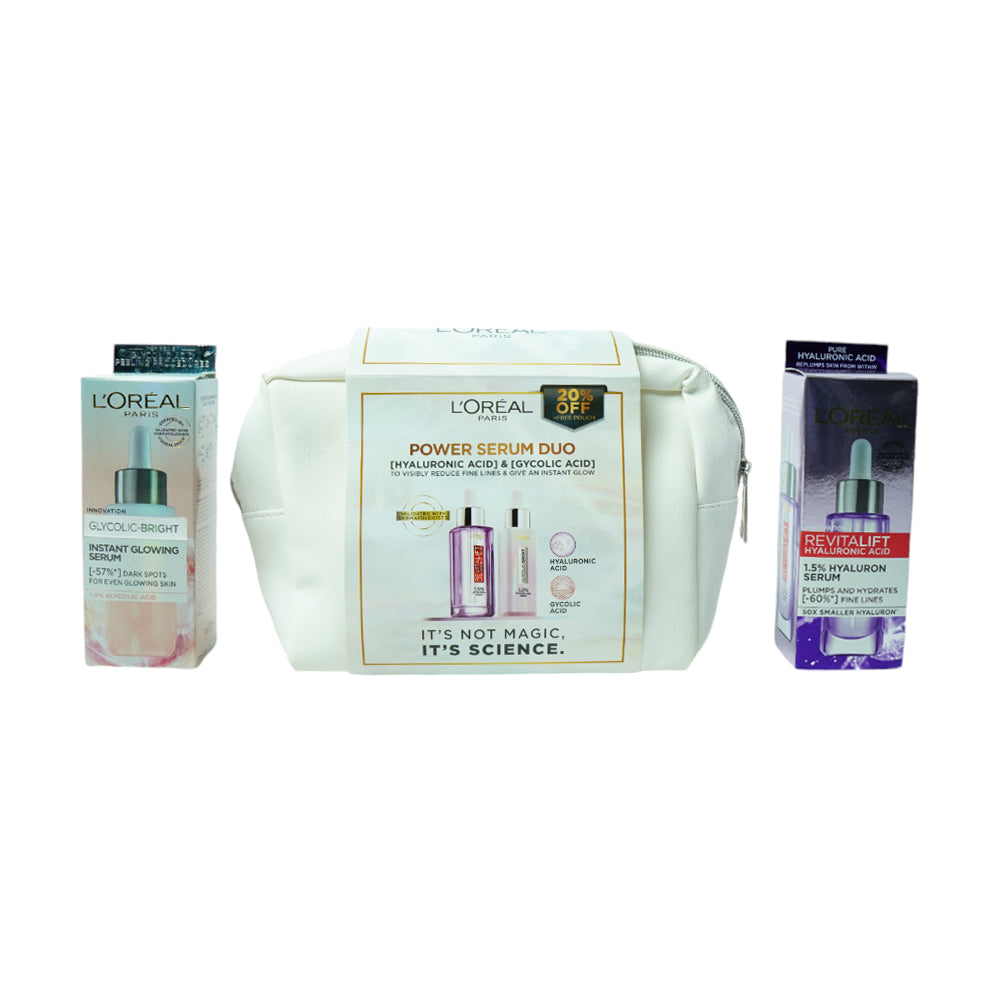 LOREAL FREE POUCH WITH 1 HYALURON & 1 GLYCOLIC 30ML SERUM