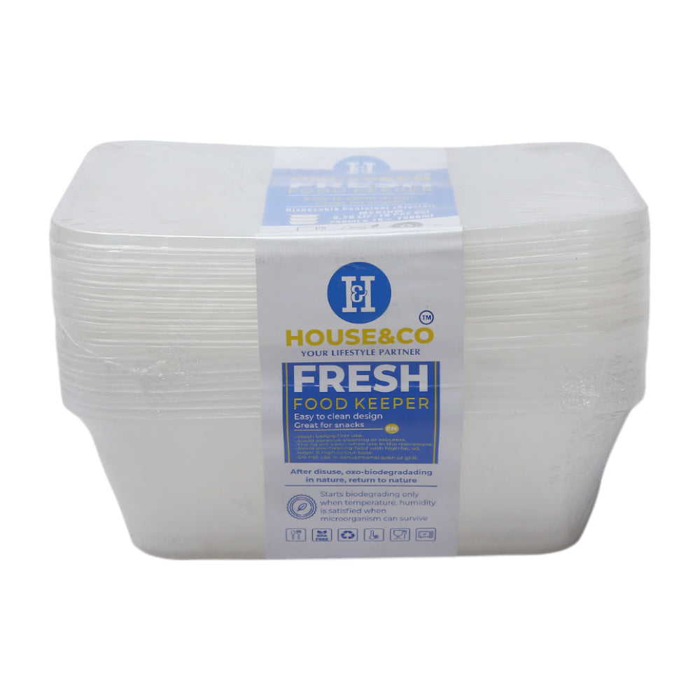 HOUSE & CO DISP RECT. CONTAINER CLEAR 750ML 10PCS