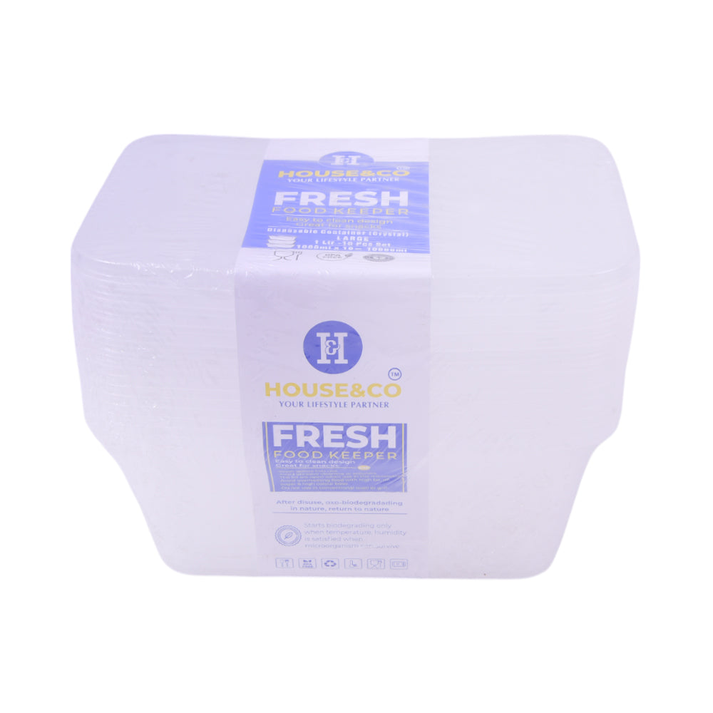 HOUSE & CO DISP RECT. CONTAINER CLEAR 1000ML 10PCS