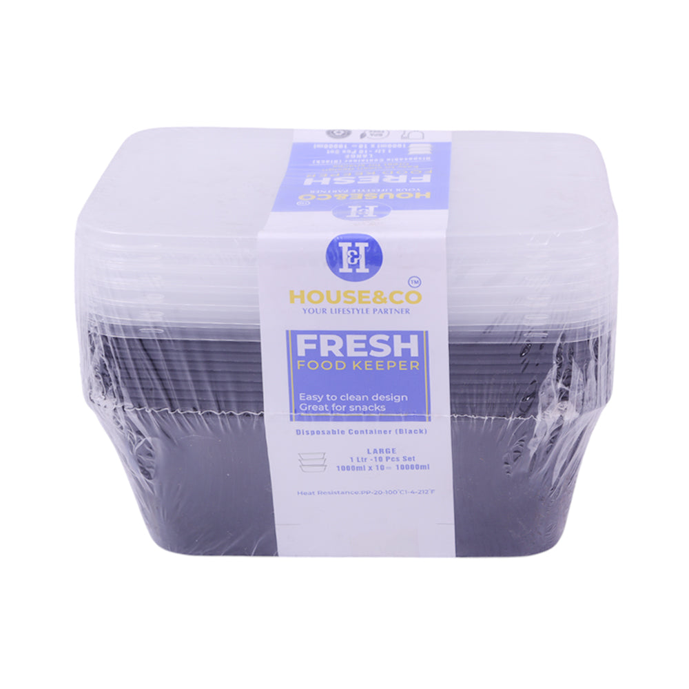 HOUSE & CO DISP RECT. CONTAINER BLACK 1000ML 10PCS