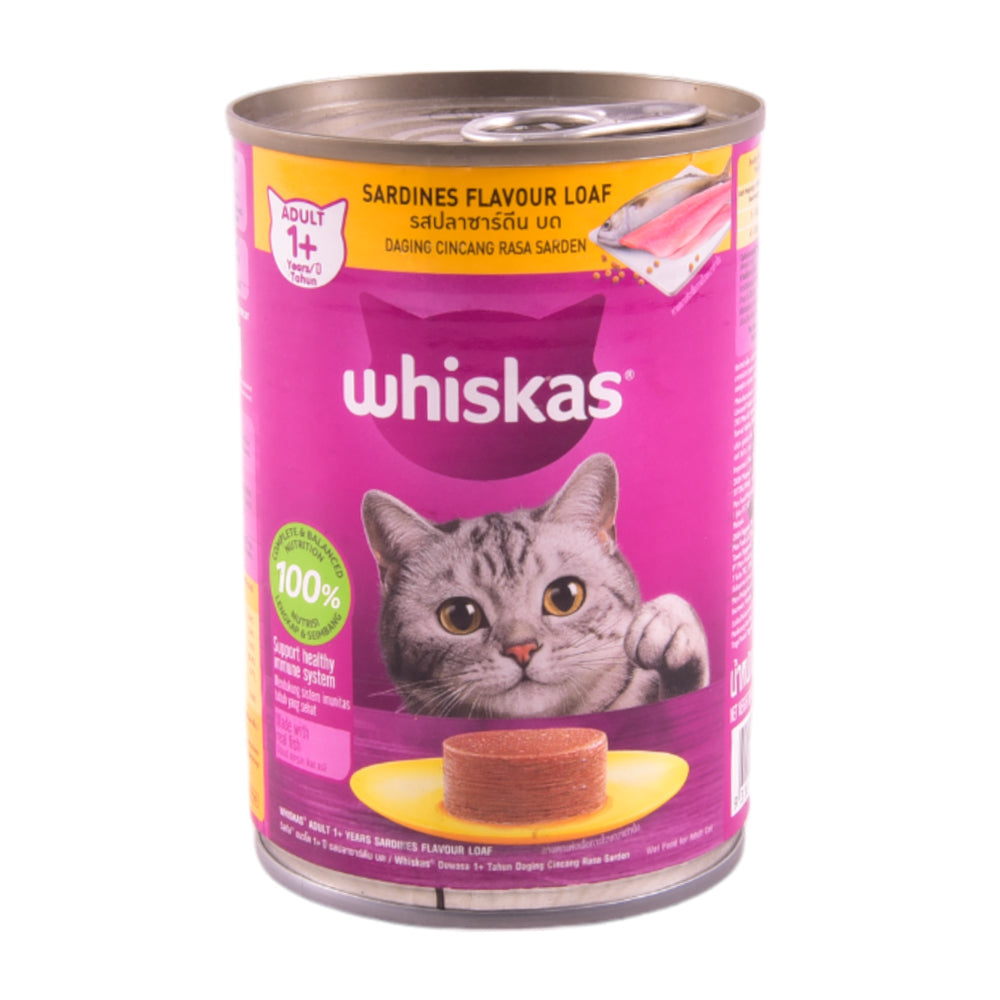 WHISKAS CAT FOOD SARDINE LOAF ADULT 1+YEART TIN 400 GM