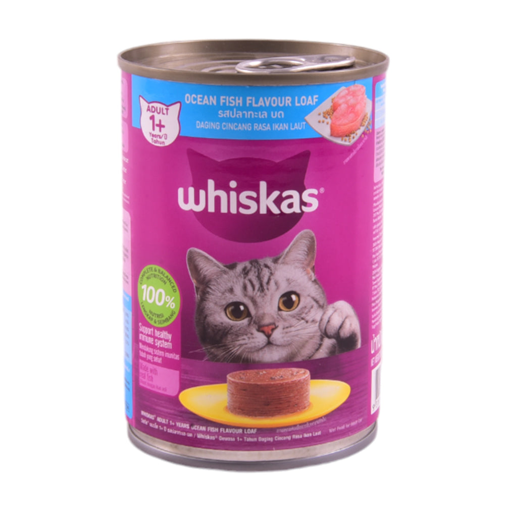 WHISKAS CAT FOOD OCEAN FISH LOAF 1+YEART TIN 400 GM
