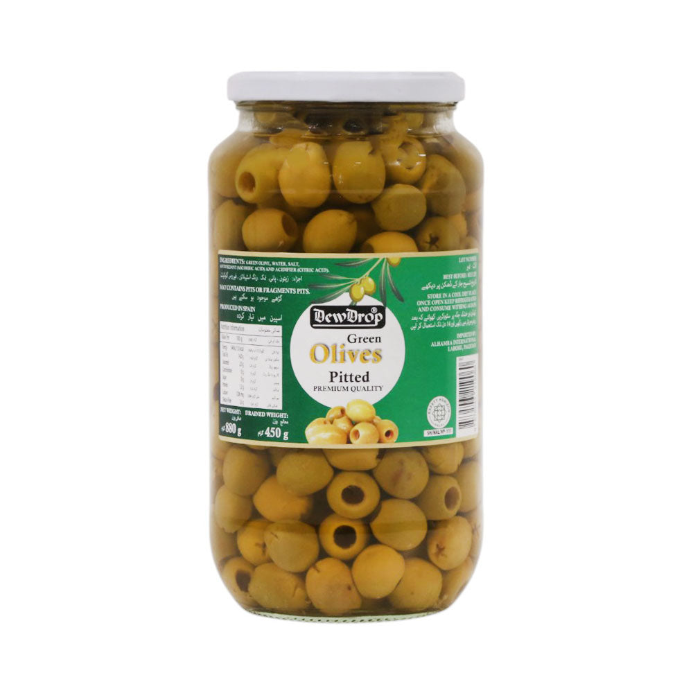 DEW DROP OLIVES GREEN PITTED 880 GM