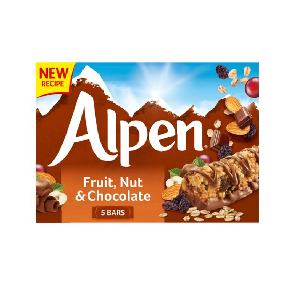 ALPEN CEREAL BARS FRUIT AND NUT WITH CHOCOLATE 5PC 145 GM