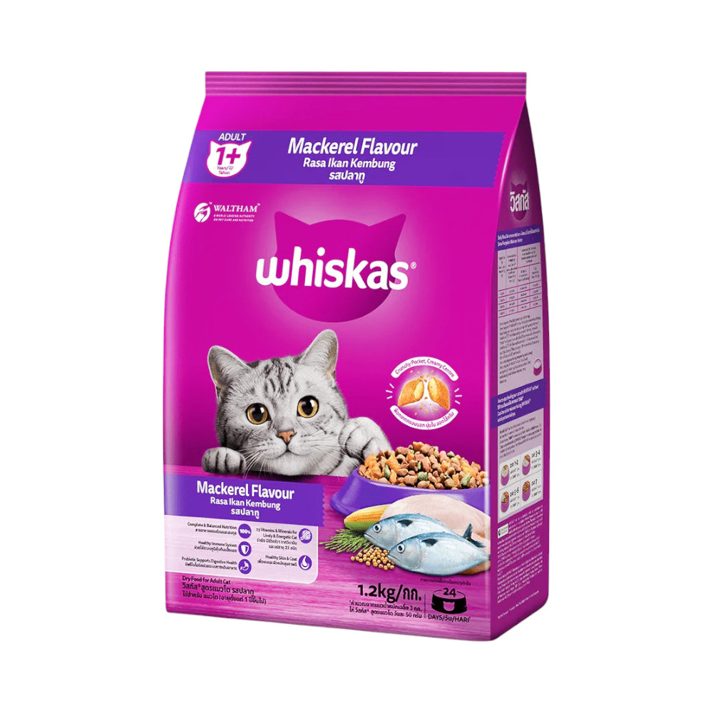 WHISKAS CAT FOOD ADULT MACKEREL 1+YEAR 480 GM