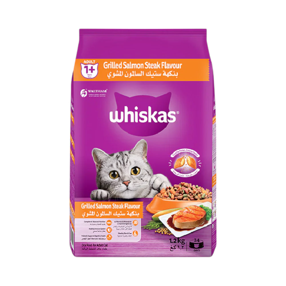 WHISKAS CAT FOOD ADULT GRILLED SALMON STEAK FLAVOUR 1.2 KG